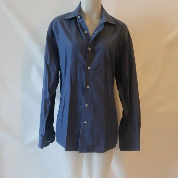 Mens Saks Fifth Avenue Dark Blue Button Down Dress Shirt 16 1/2 34*